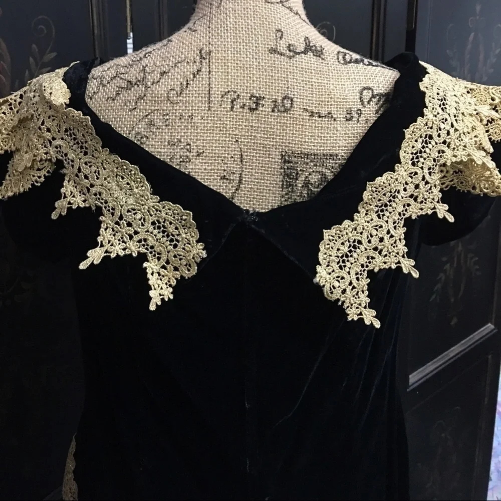 CUSTOM Gerry Bryan long black dress with Gold trim - Picture 3 of 4